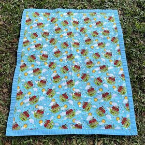 Noah’s Ark Blanket Lap Throw 32 x 38 Crib Blanket Cotton Blue